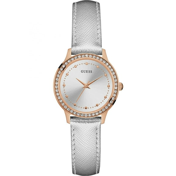 GUESS W0648L11,Ladies Dress,Stainless Steel,Rose Gold-Tone,leather strap,Crystal Accented Bezel