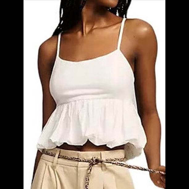 Camisetas Sin Mangas con para Mujer, Estilo Y2K, con Volantes en el Bajo y Tirantes Finos, para Salir, Estilo Babydoll Sin Mangas. L