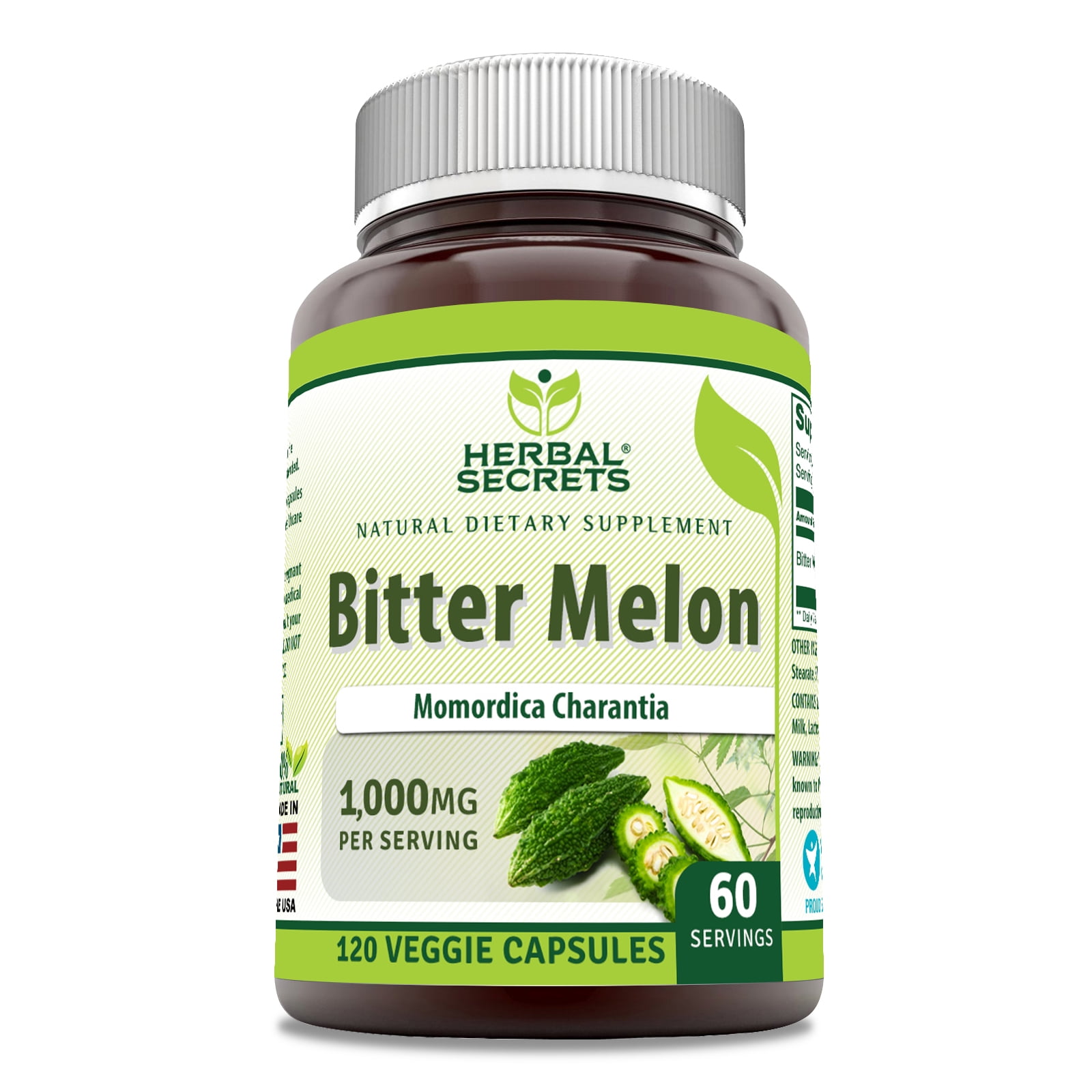 Herbal Secrets Bitter Melon 1000 mg Per Serving 120 Veggie Capsules Supplement