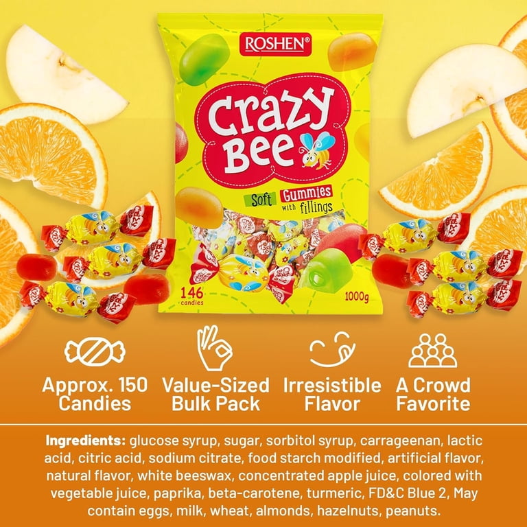 Roshen Juicy Crazy Bee Jelly Candy with Fruity Filling, Kosher