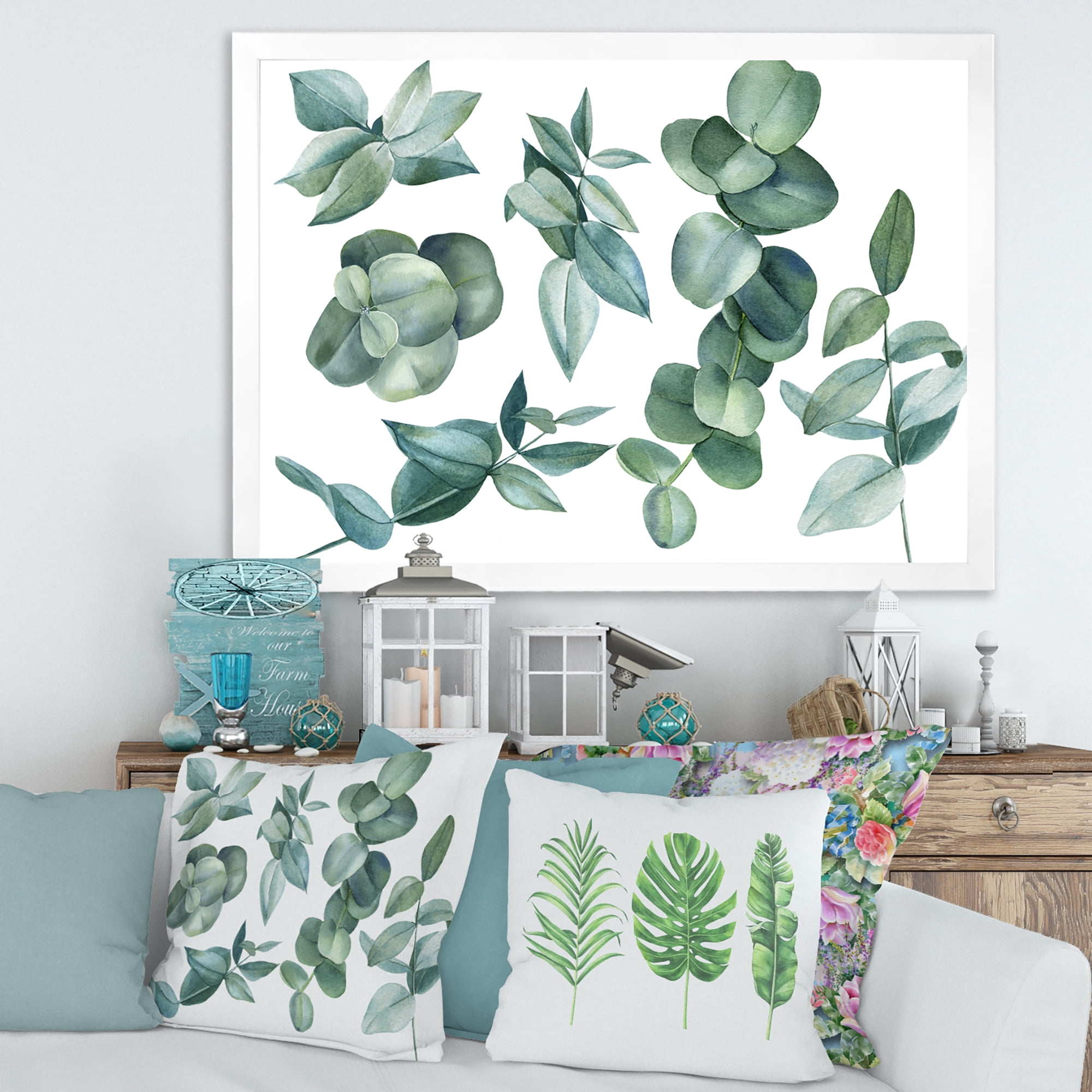 Designart 'Eucalyptus Leaves In Dark Green ' Traditional Framed Art Print