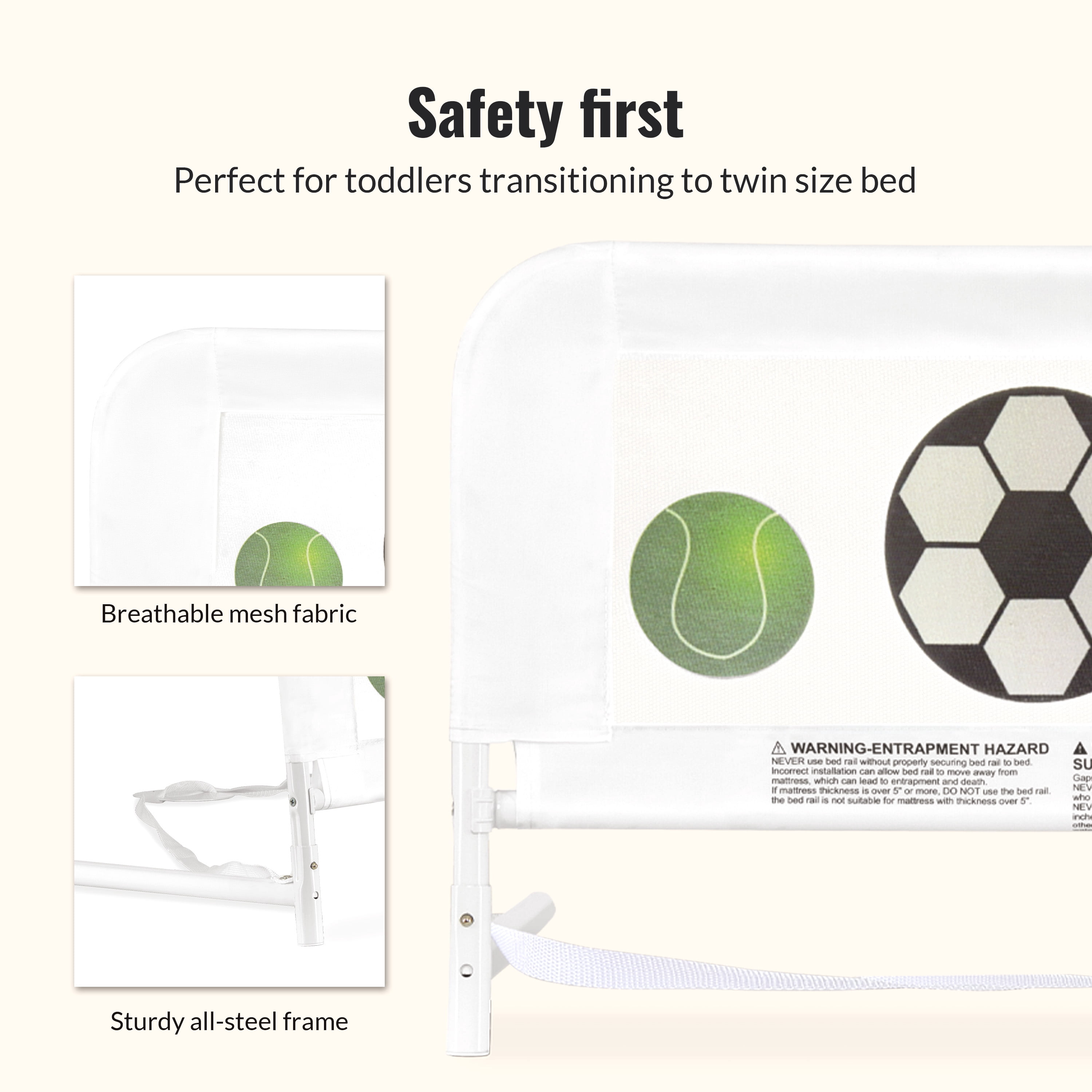 Dream On Me Adjustable Mesh Bed Rail, Sports Print