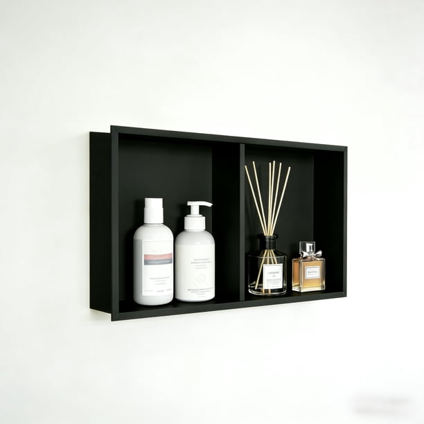Yeshouse Nicho de ducha de acero inoxidable, 61 x 30 cm, empotrado en pared, con repisa empotrada en negro mate de 1 piso, sin necesidad de azulejos