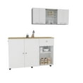 thumbnail image 2 of Shunda K 2 Piece Kitchen Set, Kitchen Island Cart + 150 Wall Cabinet Glass, White / Light Oak, 2 of 6