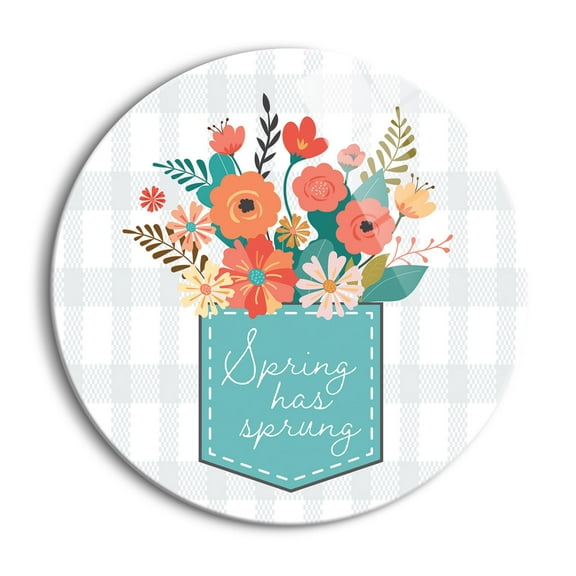 Spring Has Sprung Orange Floral Plaid 24 inch Glass Wall Hanging Sign
