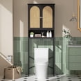thumbnail image 2 of Conate Rattan Over The Toilet Storage Cabinet, Bathroom Storage Cabient with Rattan Doors, Metal Legs and Adjustable Shelf, Bathroom Storage Shelf Organizer, Black, 2 of 6