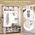 thumbnail image 6 of Hall Tree with Shoe Storage, 4-in-1 Entryway Bench with Coat & Umbrella Rack, 13 Shoe Cubbies, 6 Hooks and Adjustable Shelves, Mudroom Storage Cabinet for Living Room, White, 6 of 8
