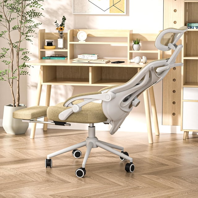 Ergonomic Office Chair with Footrest - Adjustable Lumbar Support & Headrest Reclining Mesh Back Computer Chair - Home Office/Gaming Capacity