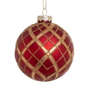 Kurt Adler 80MM Red with Gold Plaid Glass Ball Ornaments, 6-Piece Set