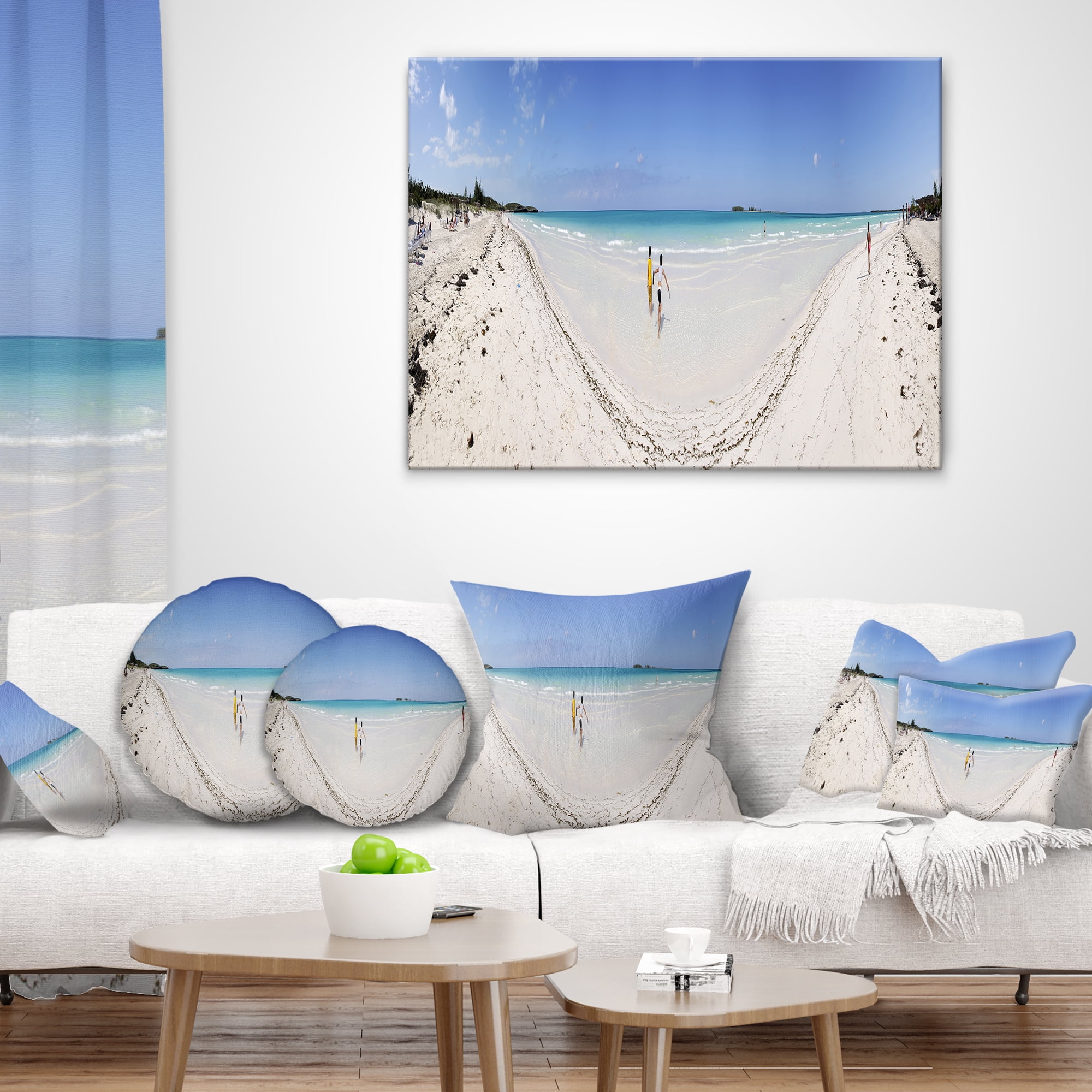 Designart Cayo Coco Tropical Beach Panorama - Modern Seascape Throw Pillow - 18x18