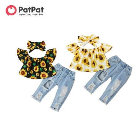 

PatPat 3pcs Sunflower Print Short-sleeve Baby Set