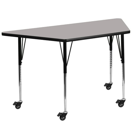 UPC: 0847254080095 | Flash Furniture Wren Mobile 22.5 W x 45 L Trapezoid Grey HP Laminate Activity Table – Standard Height Adjustable Legs