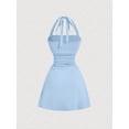 thumbnail image 2 of Womens Blue Halter Neck Ruched Waist A-Line Mini Dress, 2 of 4
