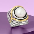 thumbnail image 6 of Ross-Simons 11.5-12mm Cultured Pearl Openwork Ring in Sterling Silver and 14kt Yellow Gold, Women's, Adult, 6 of 7