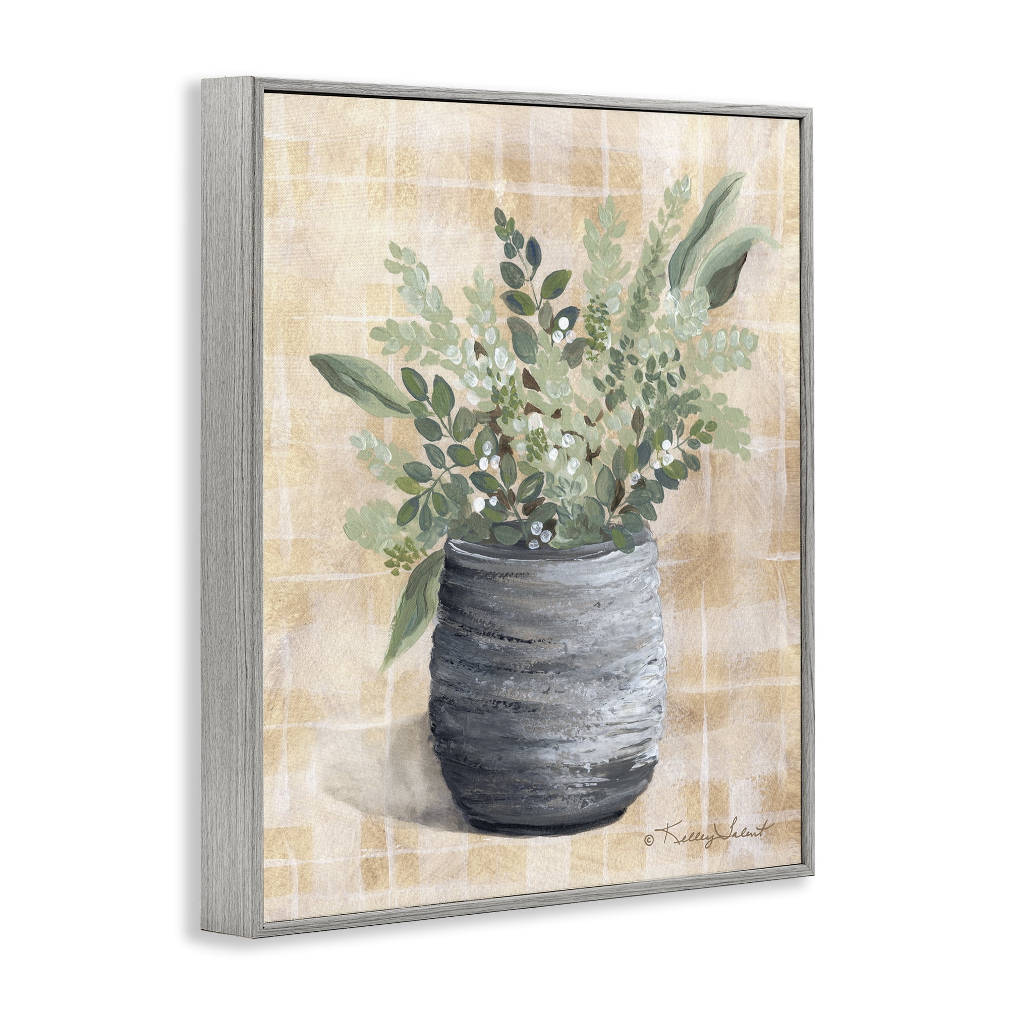 Stupell Industries Botanical Herbs Pottery Botanical & Floral Painting Gray Framed Art Print Wall Art, 11 x 14