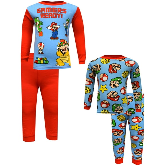 Favorite Characters Boys Super Mario Gamers Ready 4 Piece Cotton Pajamas (6)