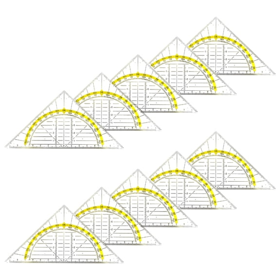 10Pcs Clear Set Square with 180 Degrees Protractors Geometry Measuring Tool