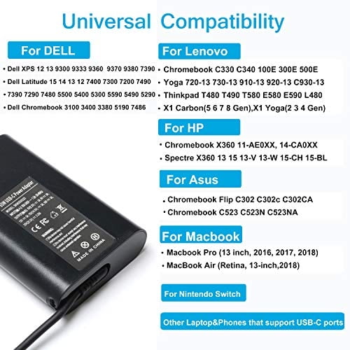 Cargador USB-C de 65 W para Dell XPS 13 9300 7390 9350 9360 9365 9370
