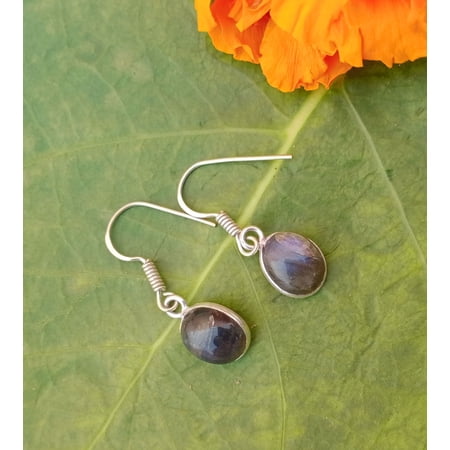 Labradorite Gemstone 925 Sterling Silver Plated Love Earrings