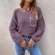 thumbnail image 2 of Gibobby Suéteres de invierno de punto Suéter de punto sin capucha de color sólido con parte superior suelta de otoño e invierno para mujer (Morado, M), 2 of 5