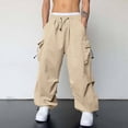 thumbnail image 2 of NOLDARES Men's Casual Cargo Pants Tapered Loose Fit Cuffed Joggers Sweatpants Drawstring Tactical Pants with Multi Pockets(Beige,XL), 2 of 7