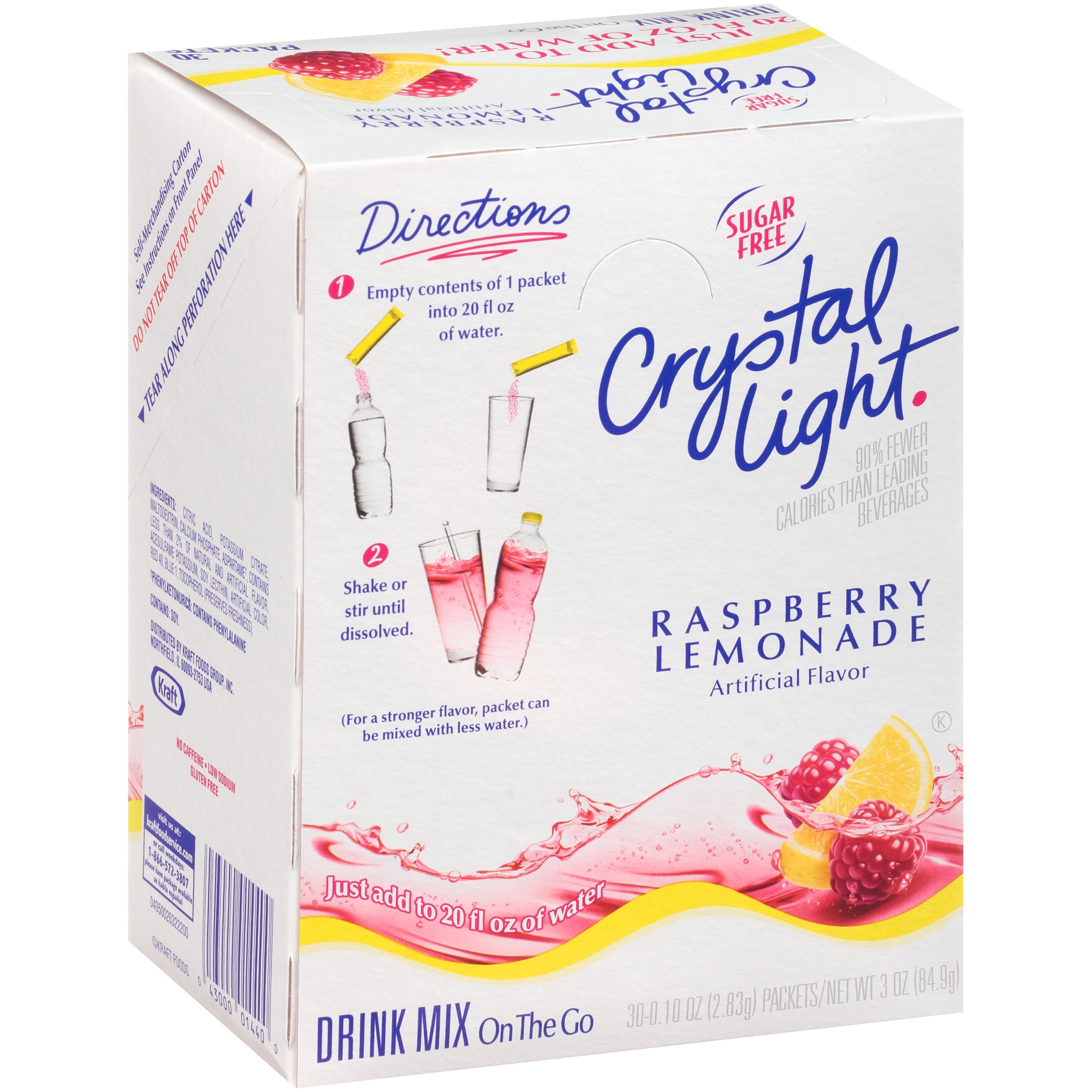 Crystal Light Raspberry Lemonade Artificially Flavored Powdered Drink Mix, 120 ct Casepack, 4 Boxes of 30 On-the-Go Packets