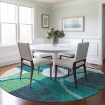 Addison Rugs Chantille Indoor/Outdoor Transitional Geometric Teal Washable Round Rug, 8' x 8'
