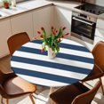 thumbnail image 2 of Blue and White Stripe Elastic Fitted Round Table Cover Simple Style Waterproof Outdoor Tablecloth for Holiday Party, Picnic, Patio & Dining Fits Tables Up to 45"-54", 2 of 8