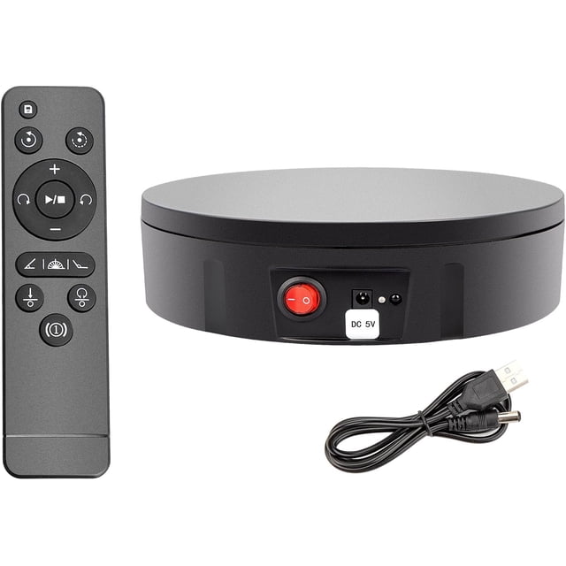 Motorized Rotating Display Stand, Remote Control 360 Degree Electric Rotating Turntable for Photography Products Display, Live Video Show, 8.7 Inche 88Lbs Load(Black)