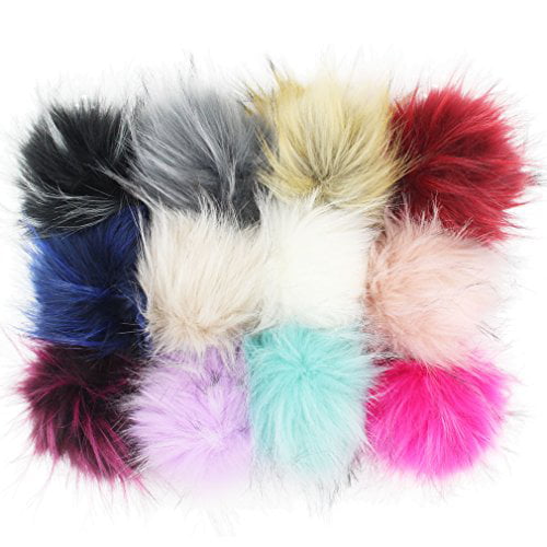 Furling Pompoms Pack of 6 Faux Raccoon Fur Pom Poms Ball with Press Button for Knitting Hats 4.3 Inches Hot Pink