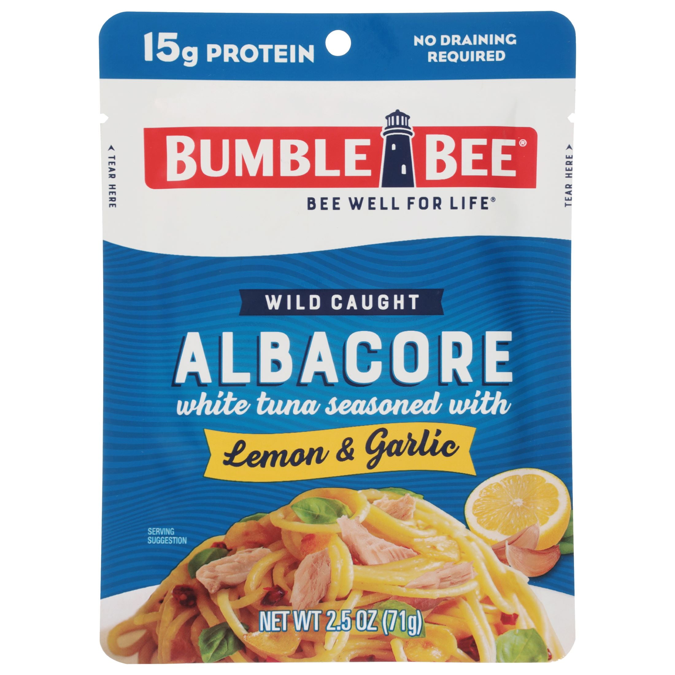 (12 pack) Bumble Bee Lemon & Garlic Seasoned Albacore Tuna in Water, Ready to Eat, 2.5 oz Pouch