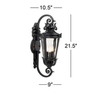 John Timberland Casa Marseille Vintage Rustic Outdoor Wall Light Fixture Black Scroll Arm 21 1/2 Clear Hammered Glass for Post Exterior Barn Deck