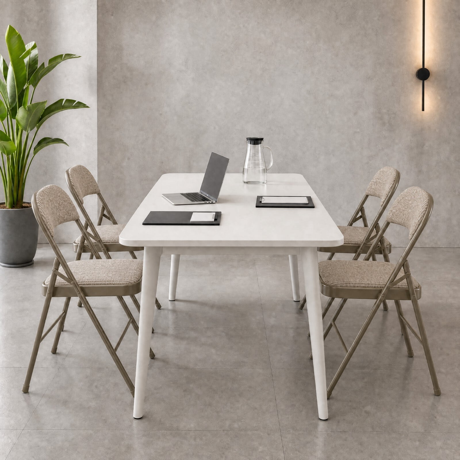 Kelno Folding Chair Set of 4 Fabric Padded Guest Chairs with Lightweight Sturdy Metal Frame, Fabric Khaki