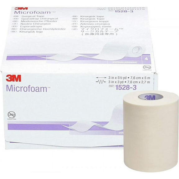 3M Microfoam Medical Tap, Water Resistant, 3 Inches x 5.5 Yards, White, 4 Count