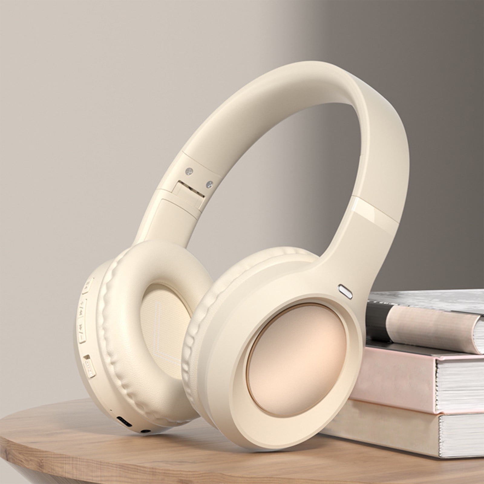 Wireless Headphones Bluetooth On-Ear Headset with Microphone,Beige