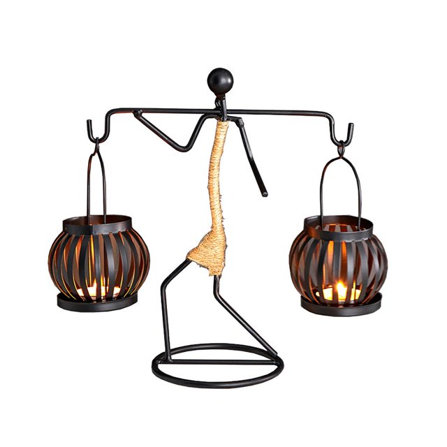 Girl Shape Candlestick Decorative Candlestick Exquisite Iron Candlestick Abstract Character Candlestick with Hemp Rope Detachable Frame for Bedroom Office Coffee Shop
