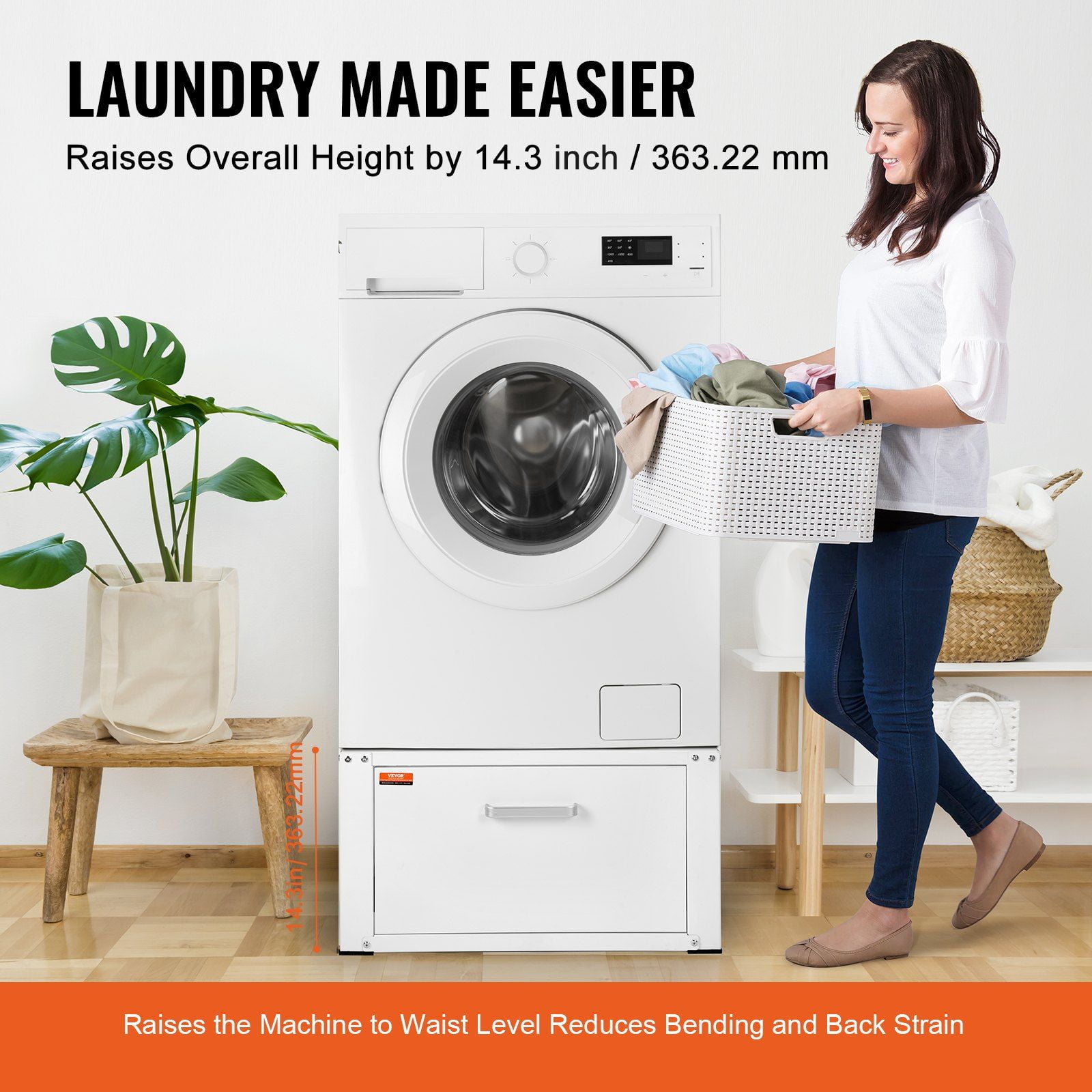 14.4" Height Laundry Pedestal Stand for Washing Machine and Dryer, 27" Wide Universal Fit Base, Heavy Duty 660lbs Capacity with Drawer