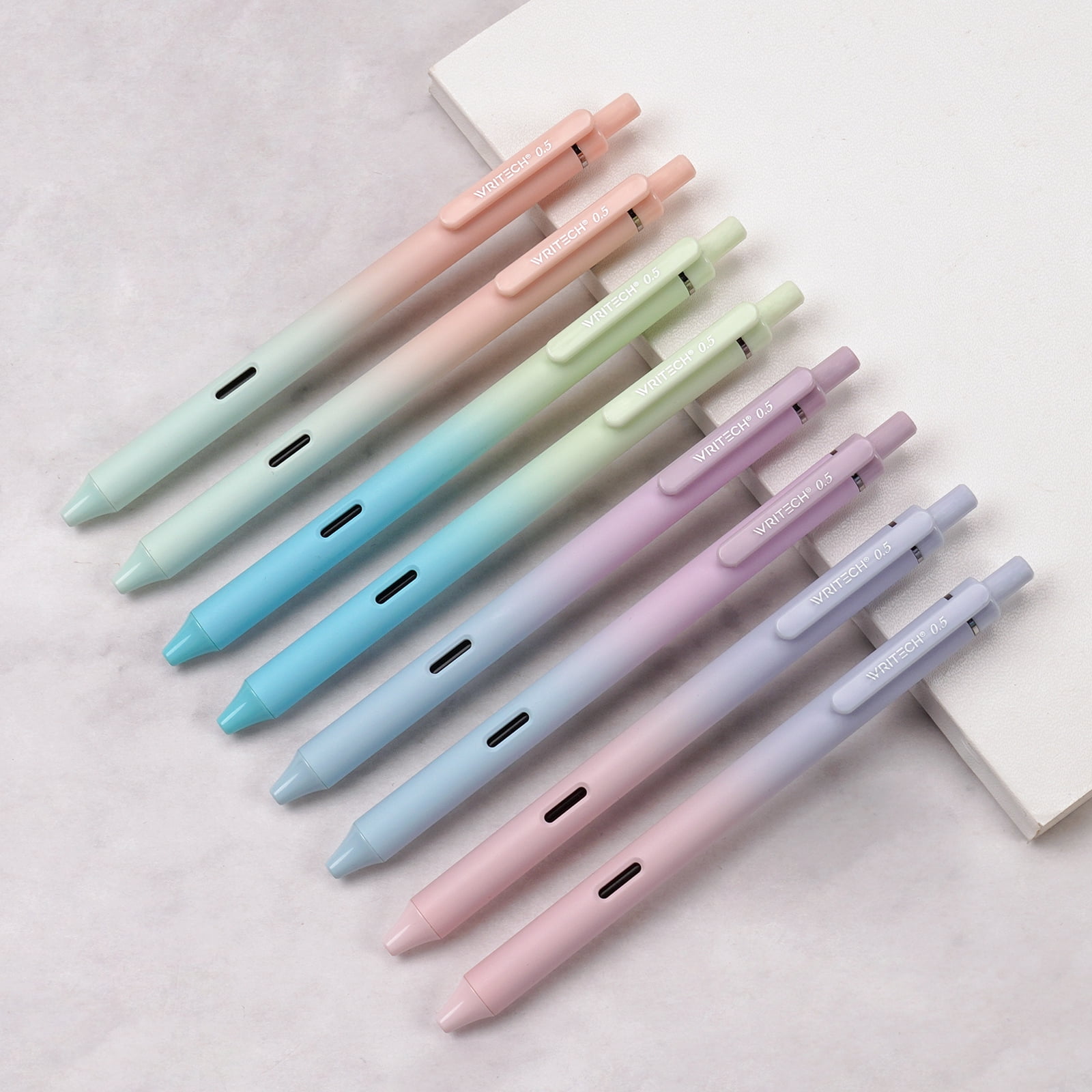 WRITECH Retractable Gel Ink Pens: 8ct Black 0.5mm Fine Point Tip Pen Comfort Grip Smooth Writing with Aesthetic Gradient Color Barrel for Journaling Note Taking Sketching No Bleed & Smear