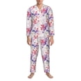 thumbnail image 3 of Picia Lilies Flowers Pattern Men’s Long-Sleeve Sleepwear Set - Soft 2-Piece Loungewear with Pockets, Comfy PJs for Relaxing Nights-Small, 3 of 7