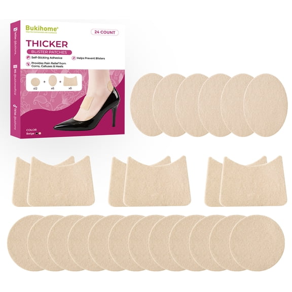 Bukihome Moleskin for Feet 24 Pcs Thick Blister Prevention Pads for Heels Shoes Travel Hiking