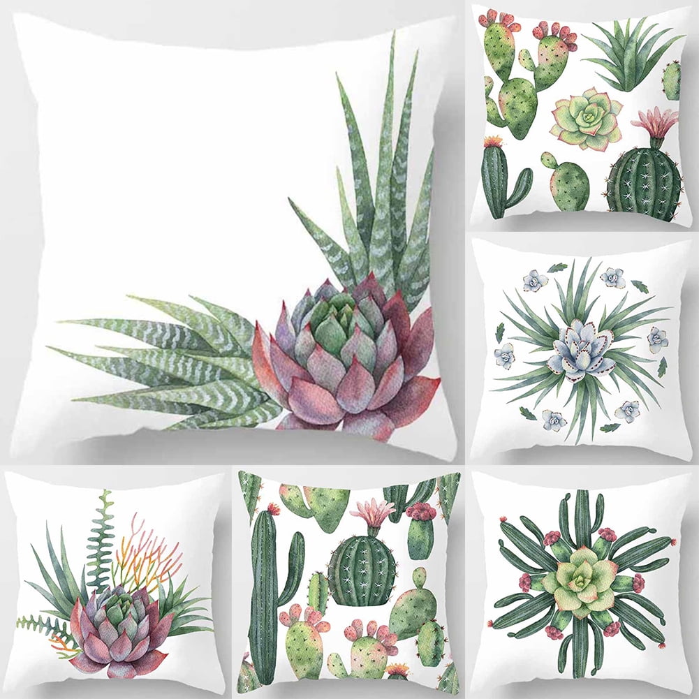 Black Cactus Cotton Linen Sofa Waist Cushion Cover Home Decoration Pillow Case