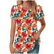 thumbnail image 1 of Mujeres de Manga Corta Tops Cuello Redondo Plisado Túnica, Tapa Casual Doblado Doblado Impreso Moda, 1 of 6