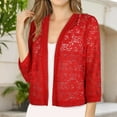 thumbnail image 1 of IMENGL Ladies' solid color lace knitted cardigan v neck, Red L, Size M-2XL, 1 of 5