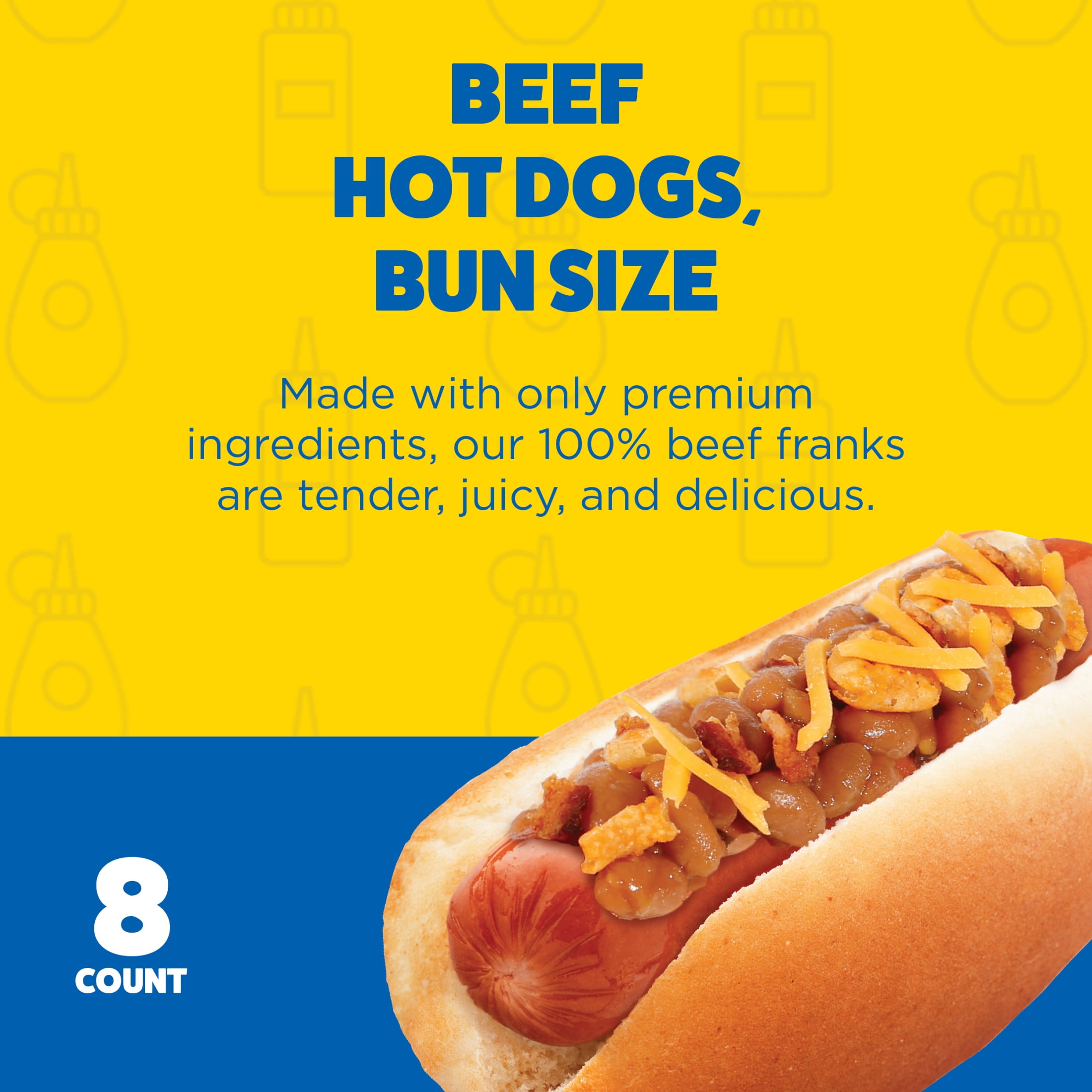 Ball Park Bun Length 100% Beef Hot Dogs, 15 oz, 8 Count, 6g Protein per Serving (Refrigerated)
