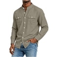 thumbnail image 6 of Cotton Blend Men Short Sleeve /Long Sleeve Button Down Shirts Solid Color Henley Collar Tshirt With Pockets, 6 of 6