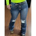 thumbnail image 3 of Jeans Flamingals Bootcut para mujer, talle bajo, rasgado, S, azul oscuro, 3 of 5