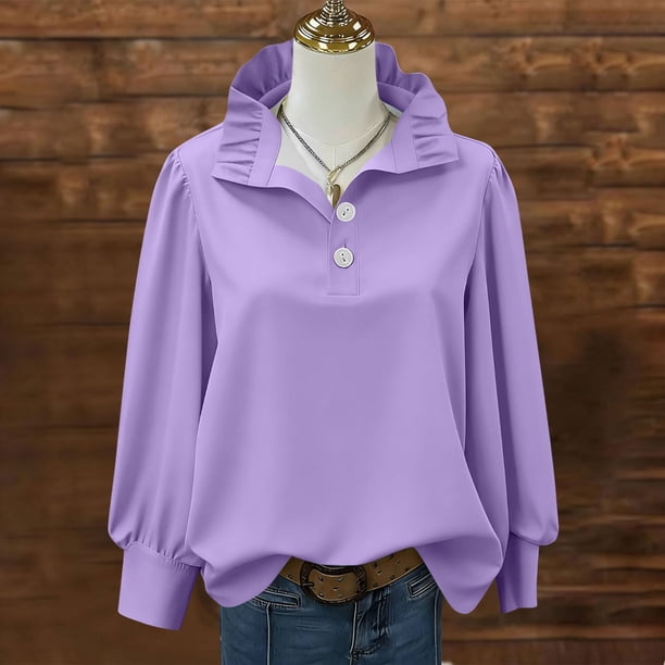 TaTaai 2026 Spring Summer Solid Color Button Top for Women Long Sleeve Round Neck Casual Blouse Soft Comfy Lightweight Daily Vacation Outfits Gift