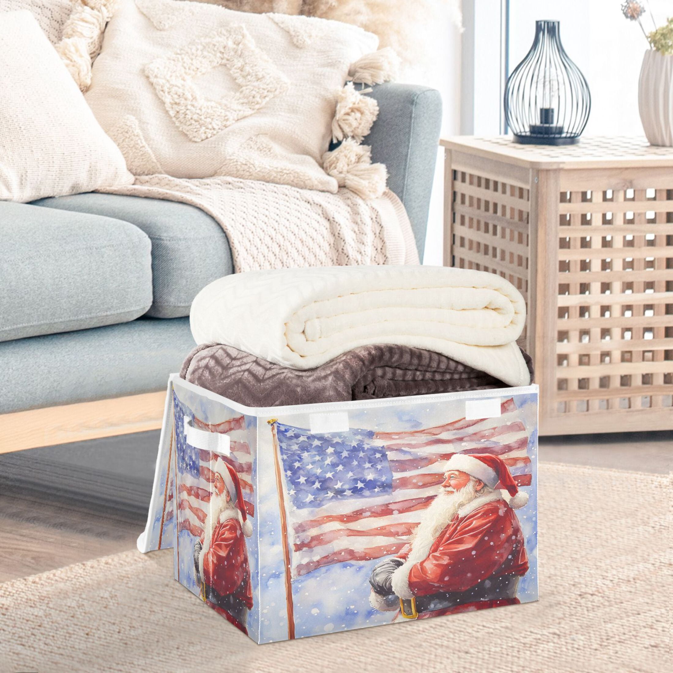 Ryvnso Christmas Santa Claus Large Lidded Foldable Storage Baskets Cubes Boxes Lids Bin for Home