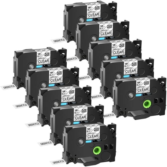 GREENCYCLE 10PK Compatible for Brother P-touch Black on Clear 18mm TZ TZe TZe-141 TZ-141 TZe141 TZ141 Laminated Label Tape