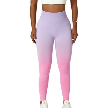 Women Seamless Elastic Leggings High Waist Sports Tight Trousers for Fitness Running Gym Light Purple Pink S
